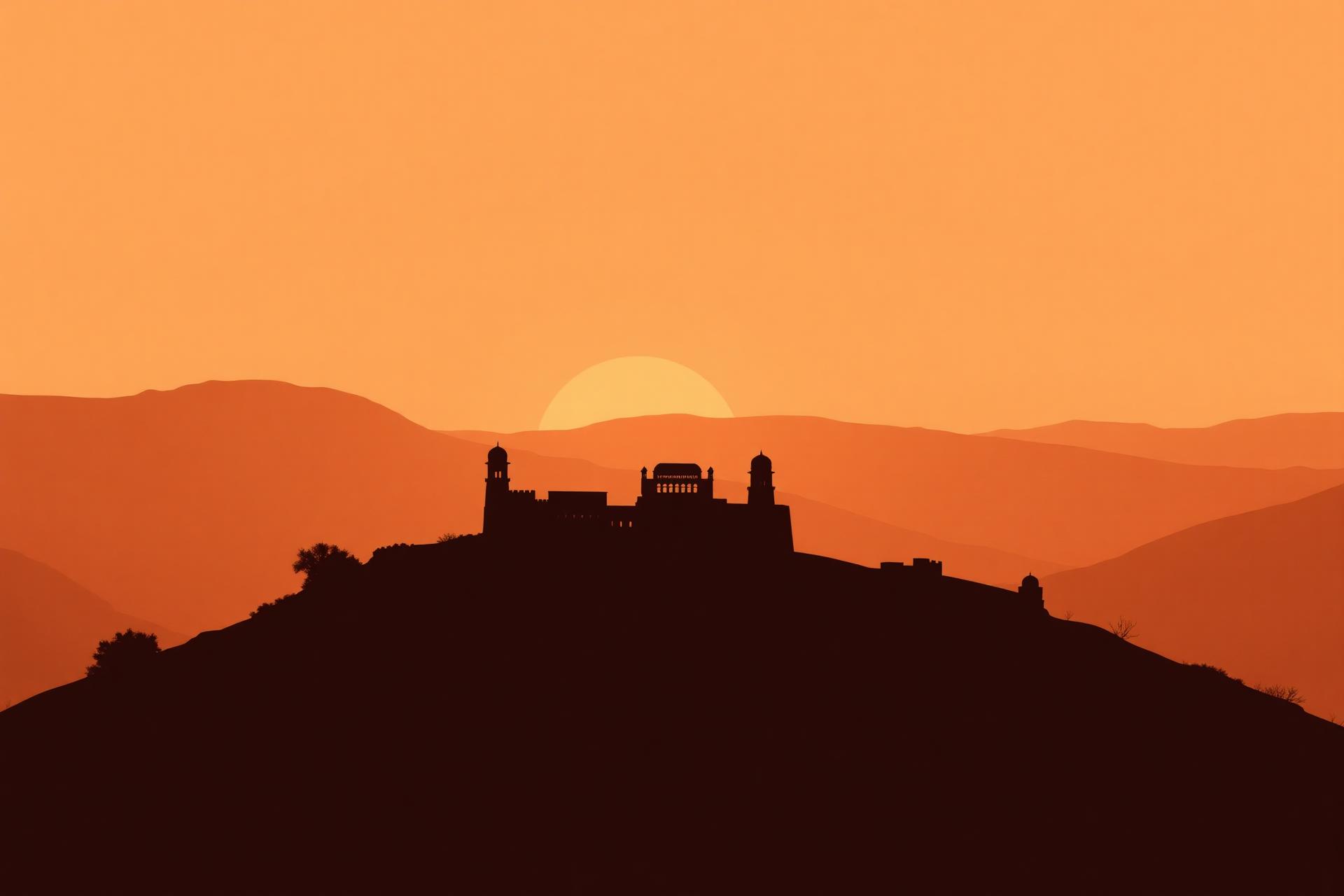 Mahendragarh Fort silhouette at sunset
